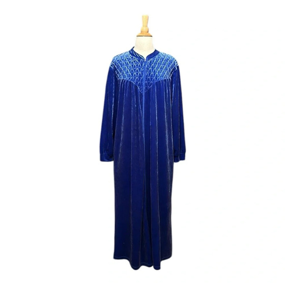 The Vermont Country Store Blue Velour Robe Long Length Crushed Velvet, Small - Picture 14 of 14